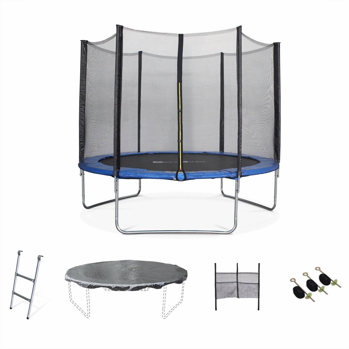 Trampoline Ø 305 cm, veiligheidsnet, ladder, dekzeil, verankeringskit en opbergnet